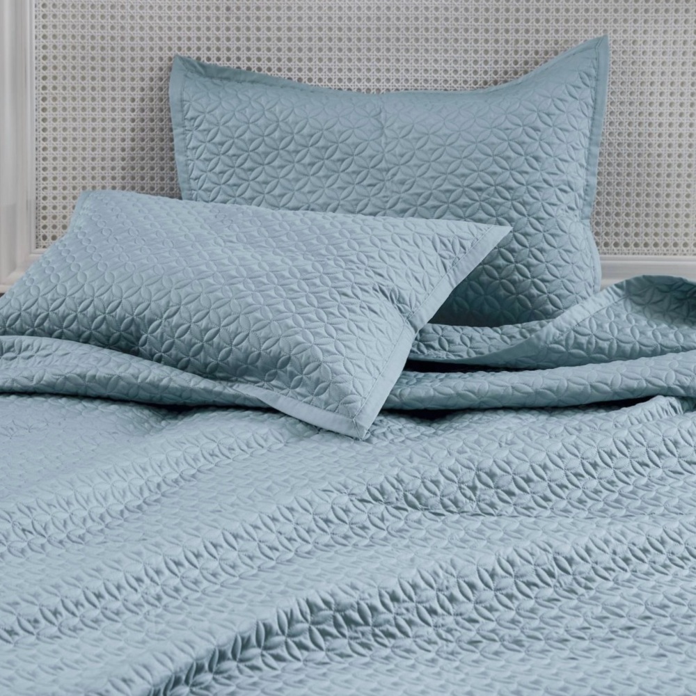 Cuddledown Twin‎ Quilt Blanket Golf Blue Meridian Sateen Cotton 400 Thread